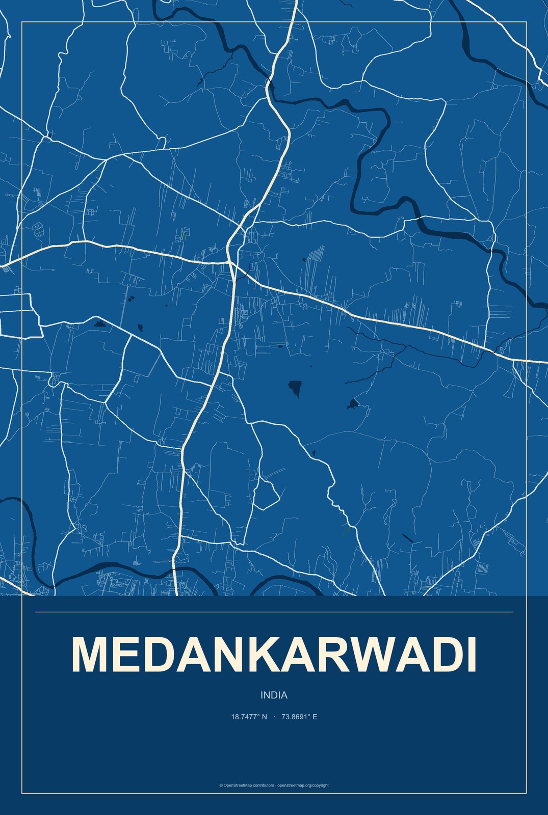 Medankarwadi, India City Map Aluminum Sign in Harbor Cobalt style