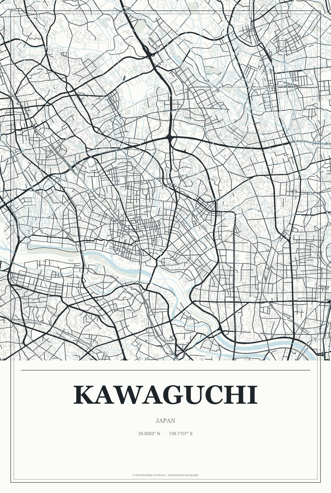 Kawaguchi, Japan City Map Aluminum Sign in Gallery Air style