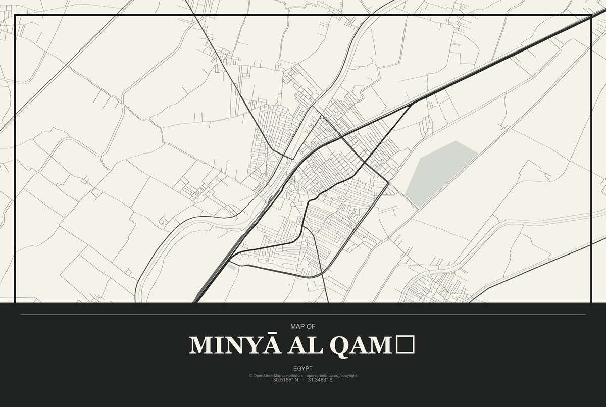 Minyā al Qamḩ, Egypt City Map Aluminum Sign in Museum Plaque style