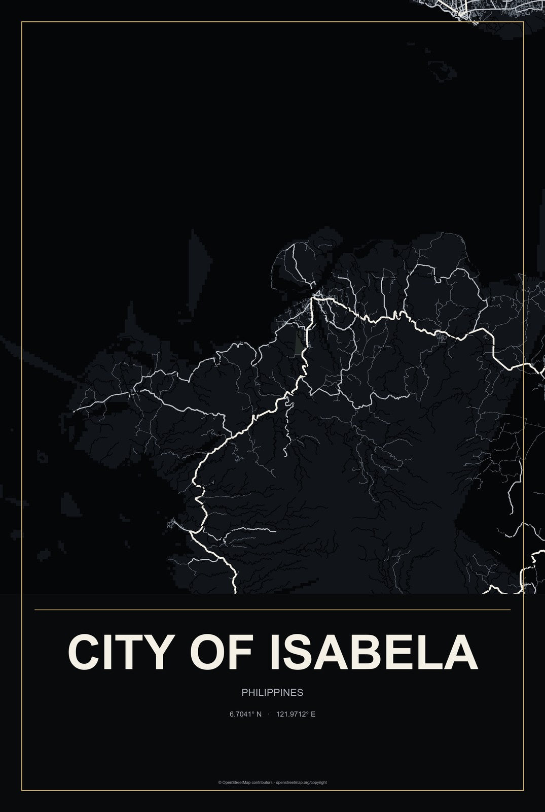 City of Isabela, Philippines City Map Aluminum Sign in Metropolitan Noir style