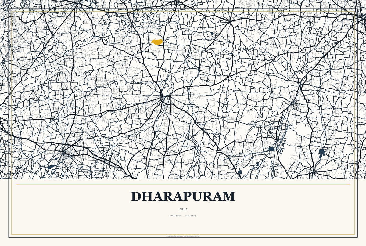 Dharapuram, India City Map Aluminum Sign in Citrine Modern style