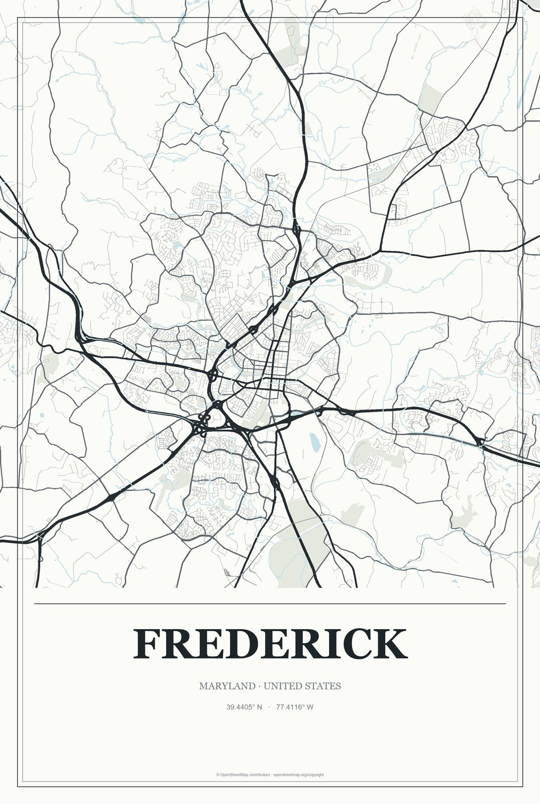 Frederick, Maryland City Map Aluminum Sign in Gallery Air style