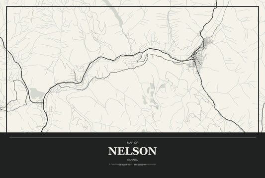 Nelson, Canada City Map Aluminum Sign in Museum Plaque style