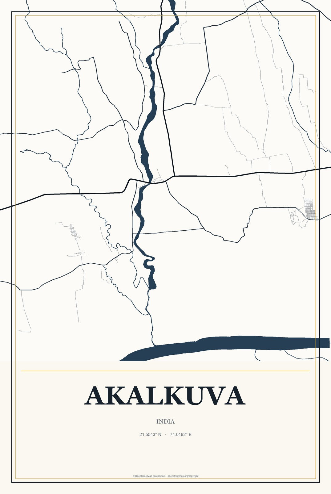 Akalkuva, India City Map Aluminum Sign in Citrine Modern style