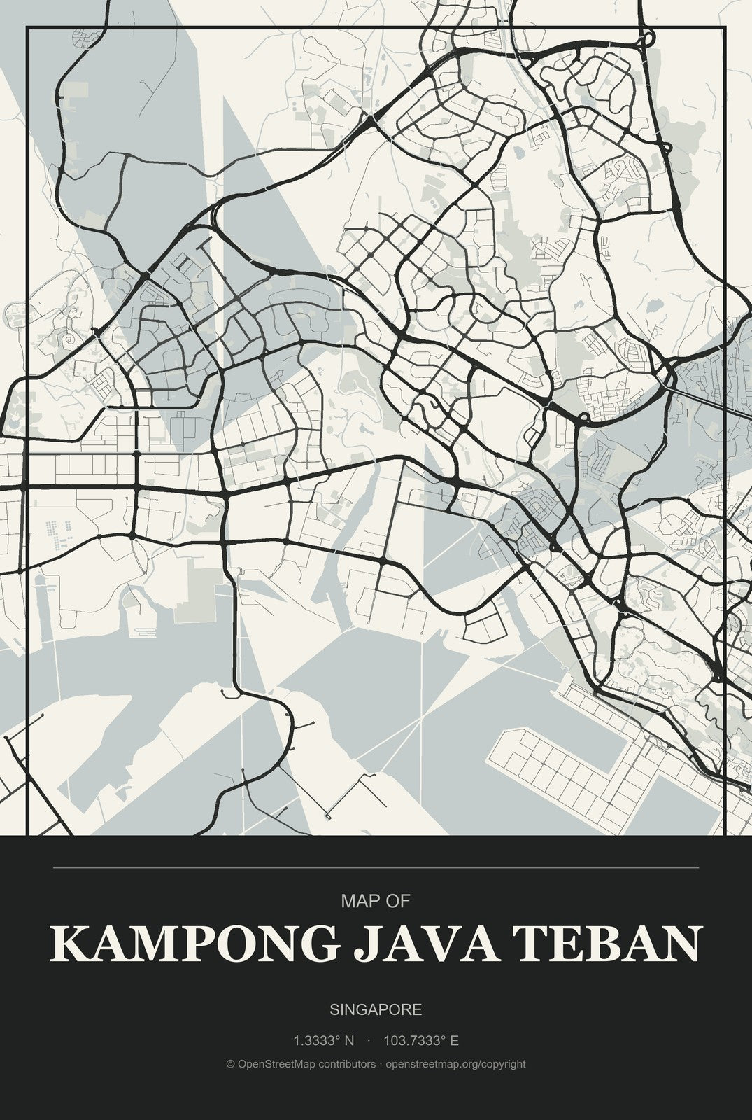 Kampong Java Teban, Singapore City Map Aluminum Sign in Museum Plaque style
