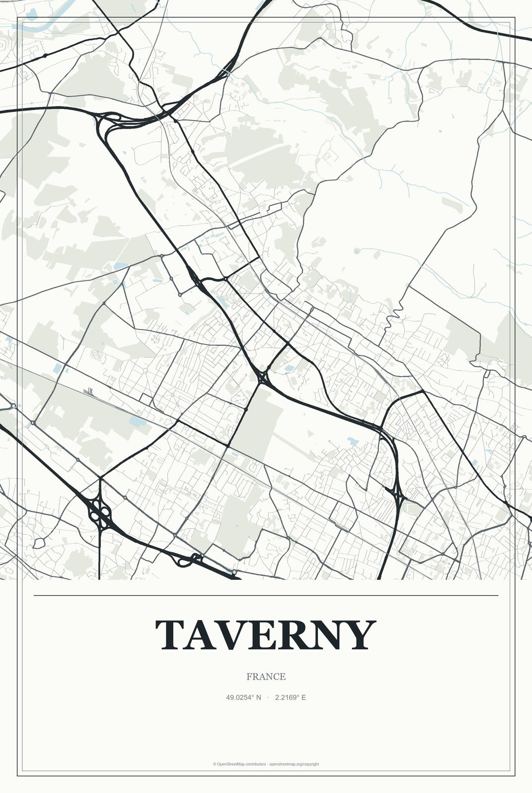 Taverny, France City Map Aluminum Sign in Gallery Air style