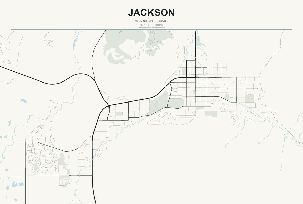 Jackson, Wyoming City Map Aluminum Sign in Headline Atlas style