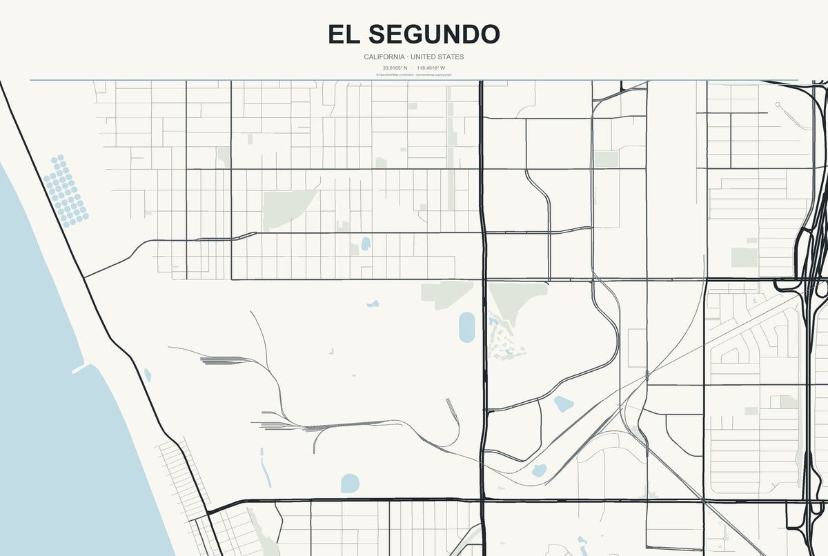 El Segundo, California City Map Aluminum Sign in Headline Atlas style