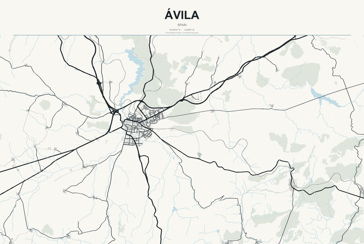 Ávila, Spain City Map Aluminum Sign in Headline Atlas style