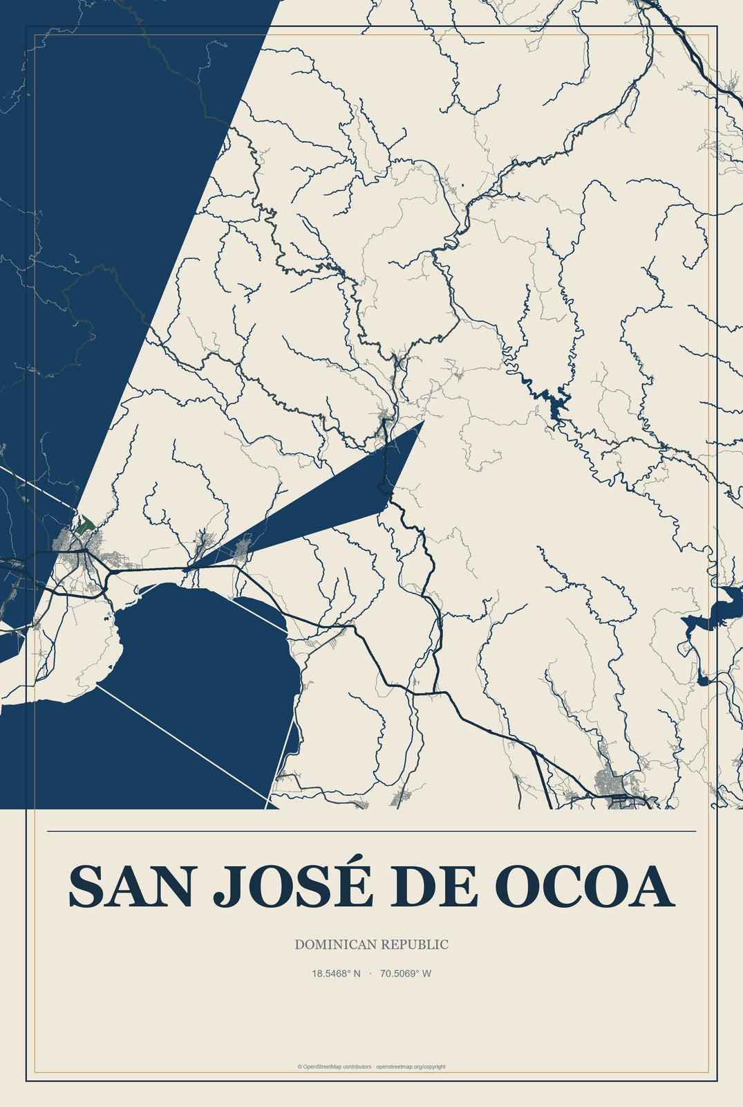 San José de Ocoa, Dominican Republic City Map Aluminum Sign in Coastal Cutout style
