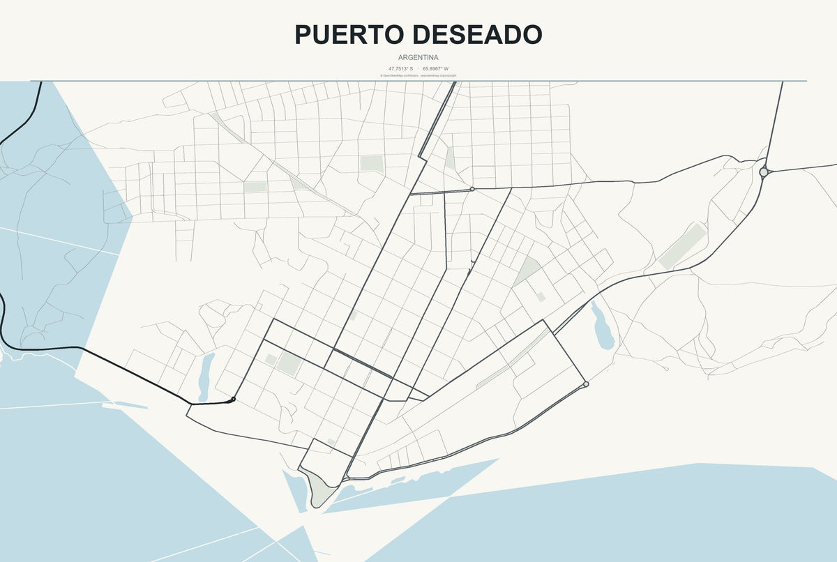 Puerto Deseado, Argentina City Map Aluminum Sign in Headline Atlas style