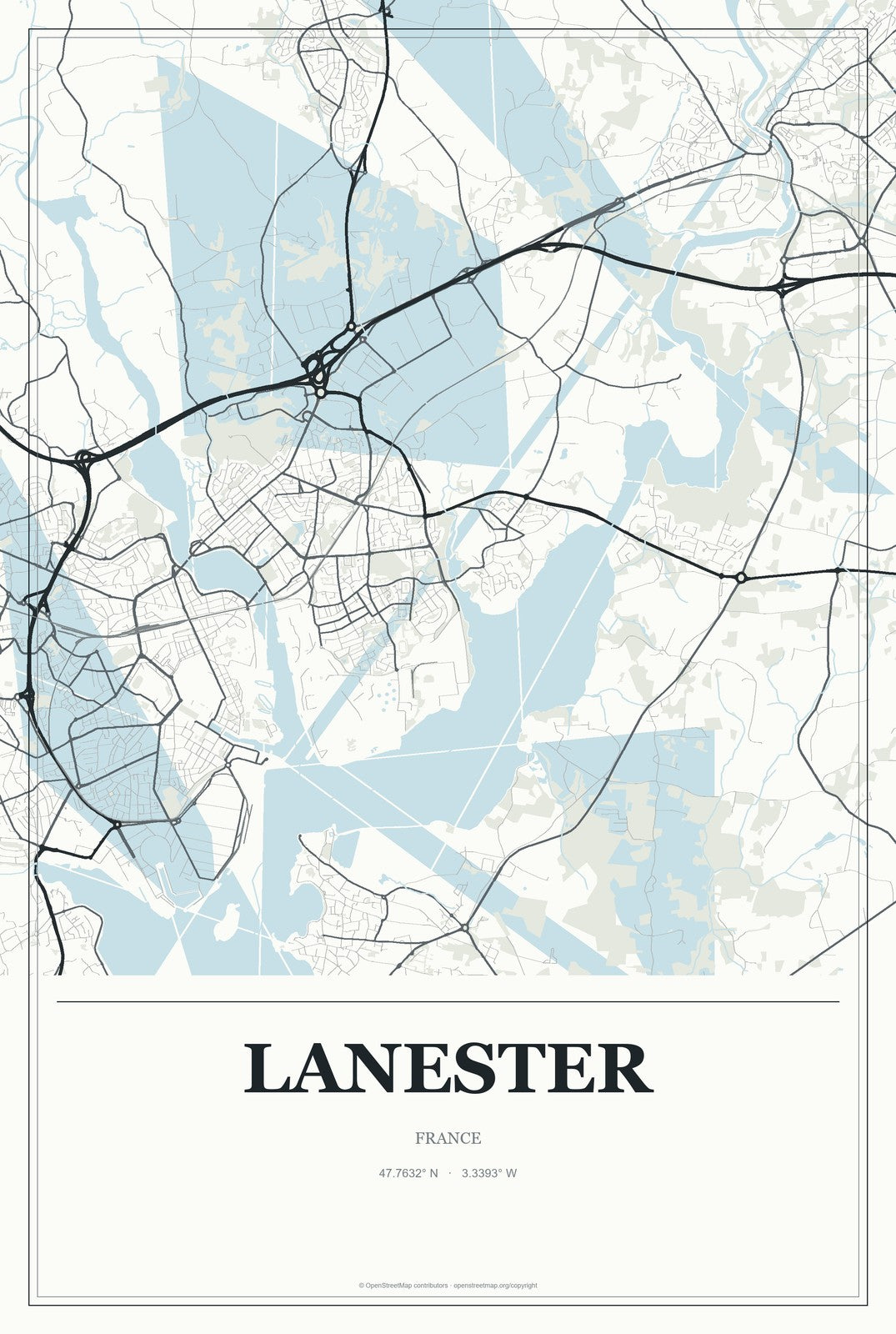 Lanester, France City Map Aluminum Sign in Gallery Air style