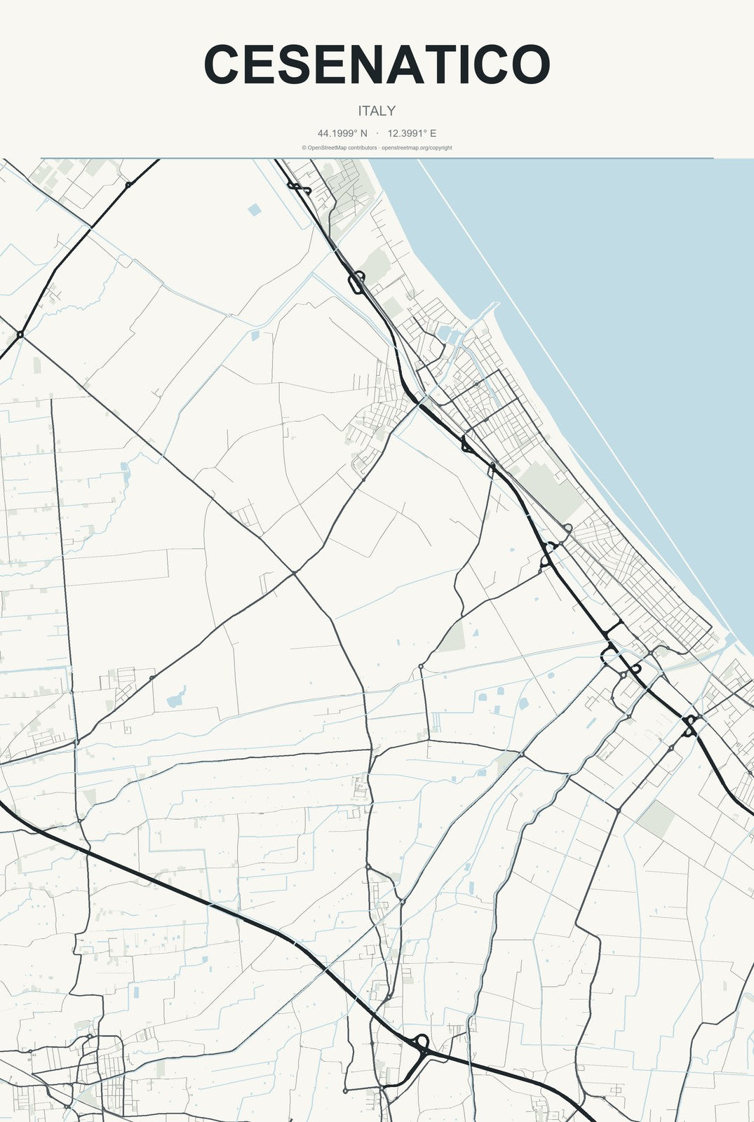 Cesenatico, Italy City Map Aluminum Sign in Headline Atlas style