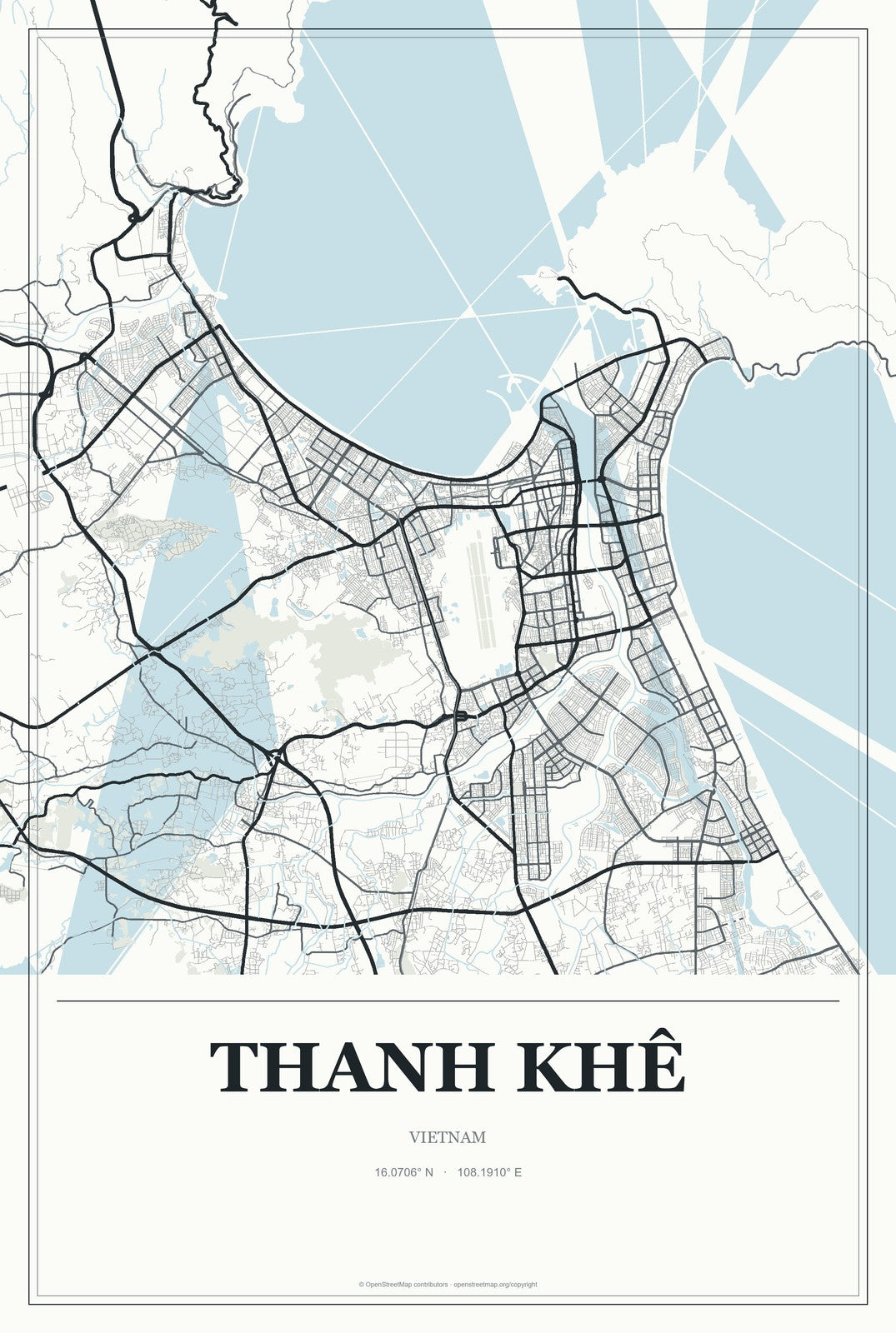 Thanh Khê, Vietnam City Map Aluminum Sign in Gallery Air style