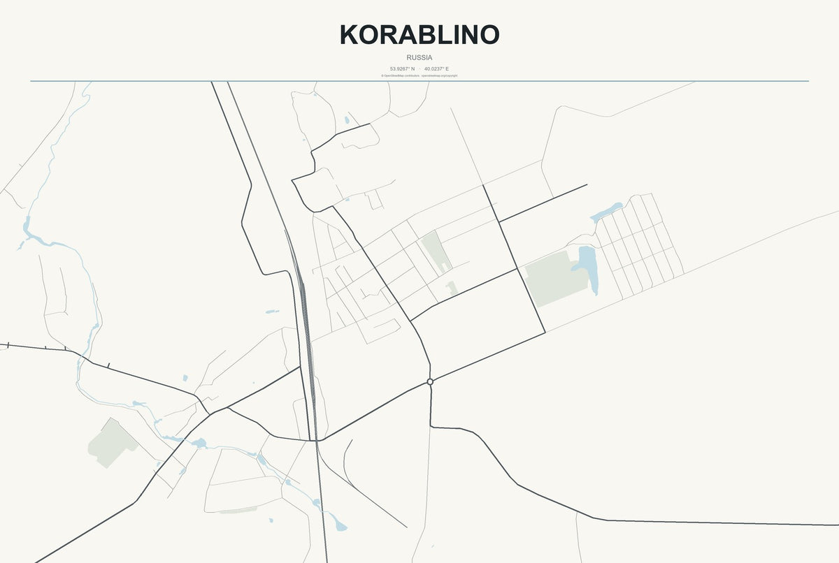 Korablino, Russia City Map Aluminum Sign in Headline Atlas style