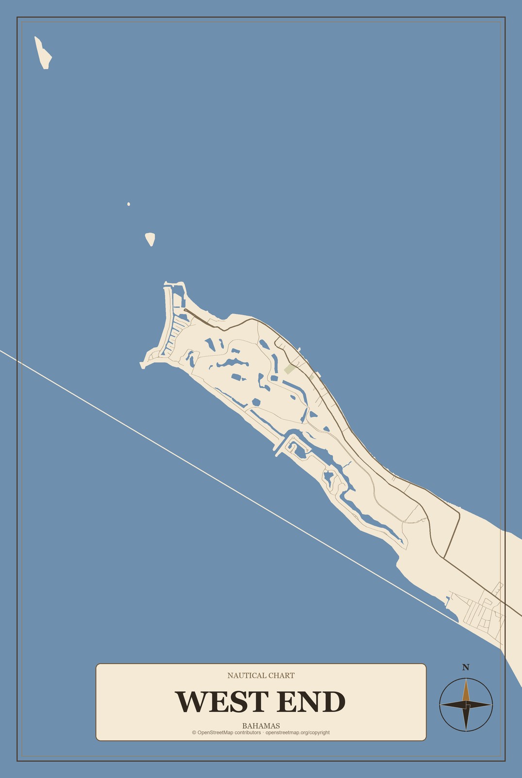 West End, Bahamas City Map Aluminum Sign in Heritage Nautical style