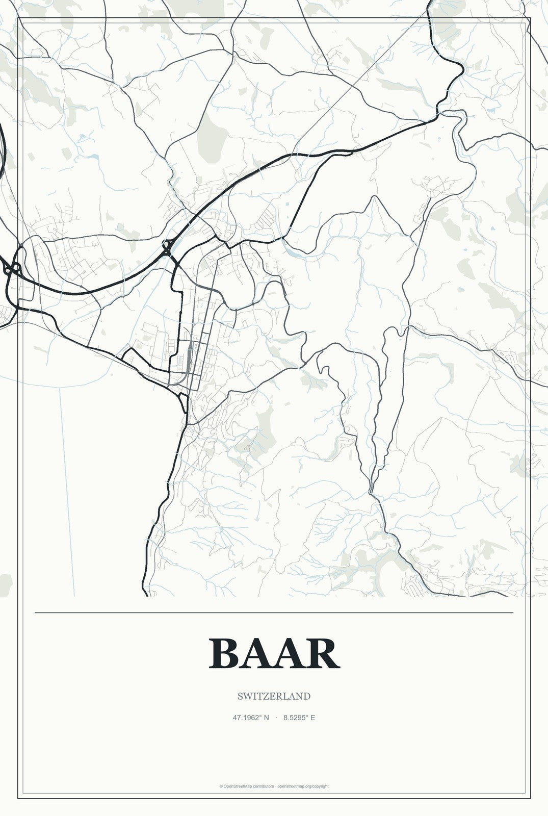 Baar, Switzerland City Map Aluminum Sign in Gallery Air style