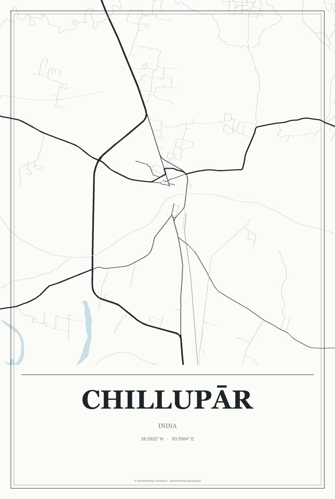 Chillupār, India City Map Aluminum Sign in Gallery Air style