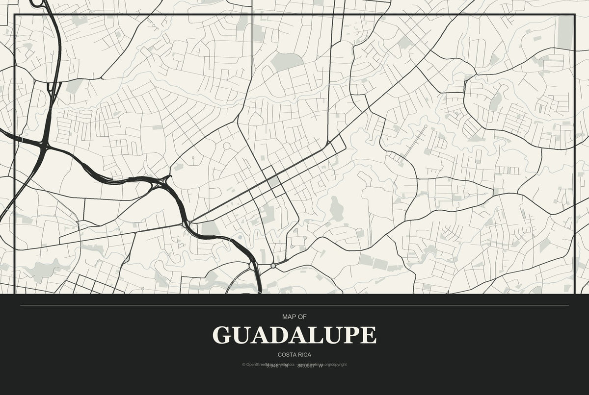 Guadalupe, Costa Rica City Map Aluminum Sign in Museum Plaque style