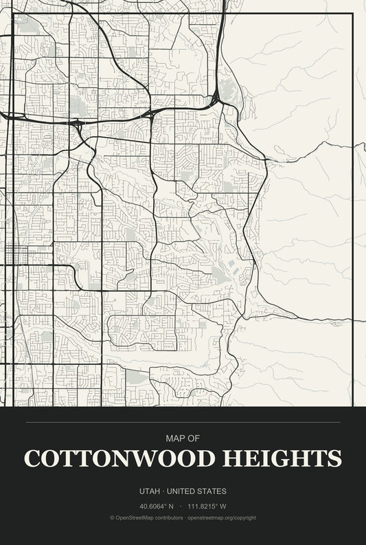Cottonwood Heights, Utah City Map Aluminum Sign in Museum Plaque style