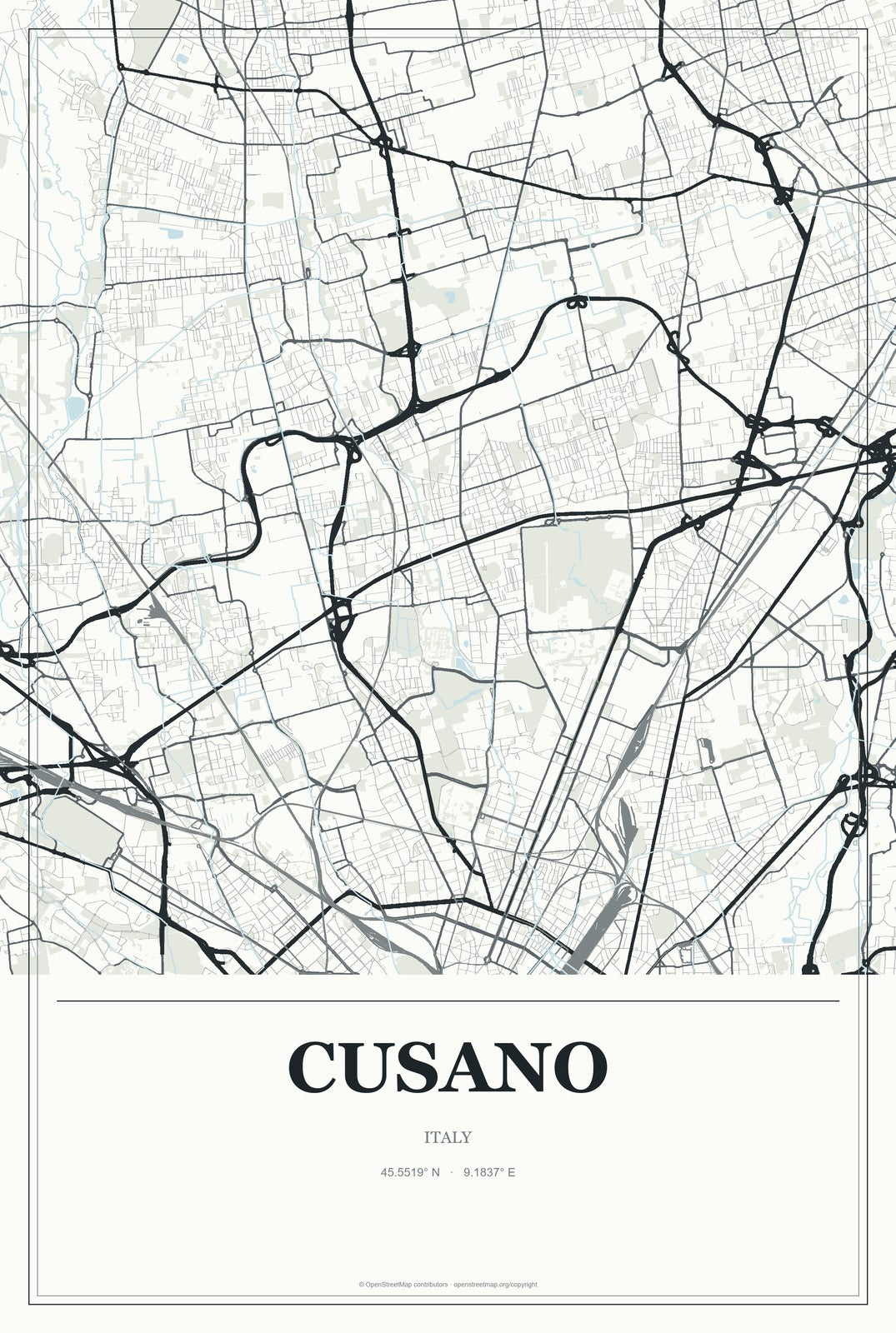 Cusano, Italy City Map Aluminum Sign in Gallery Air style