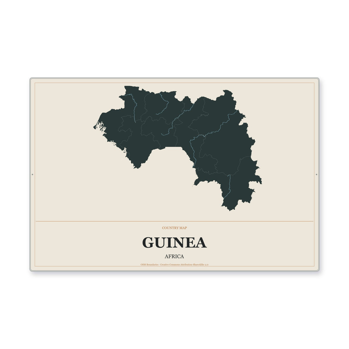 Guinea Country Map Aluminum Sign in Headline Atlas style