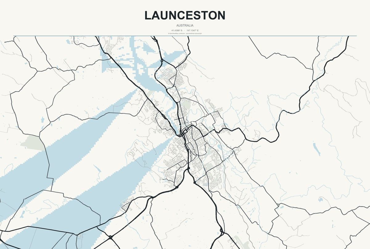 Launceston, Australia City Map Aluminum Sign in Headline Atlas style