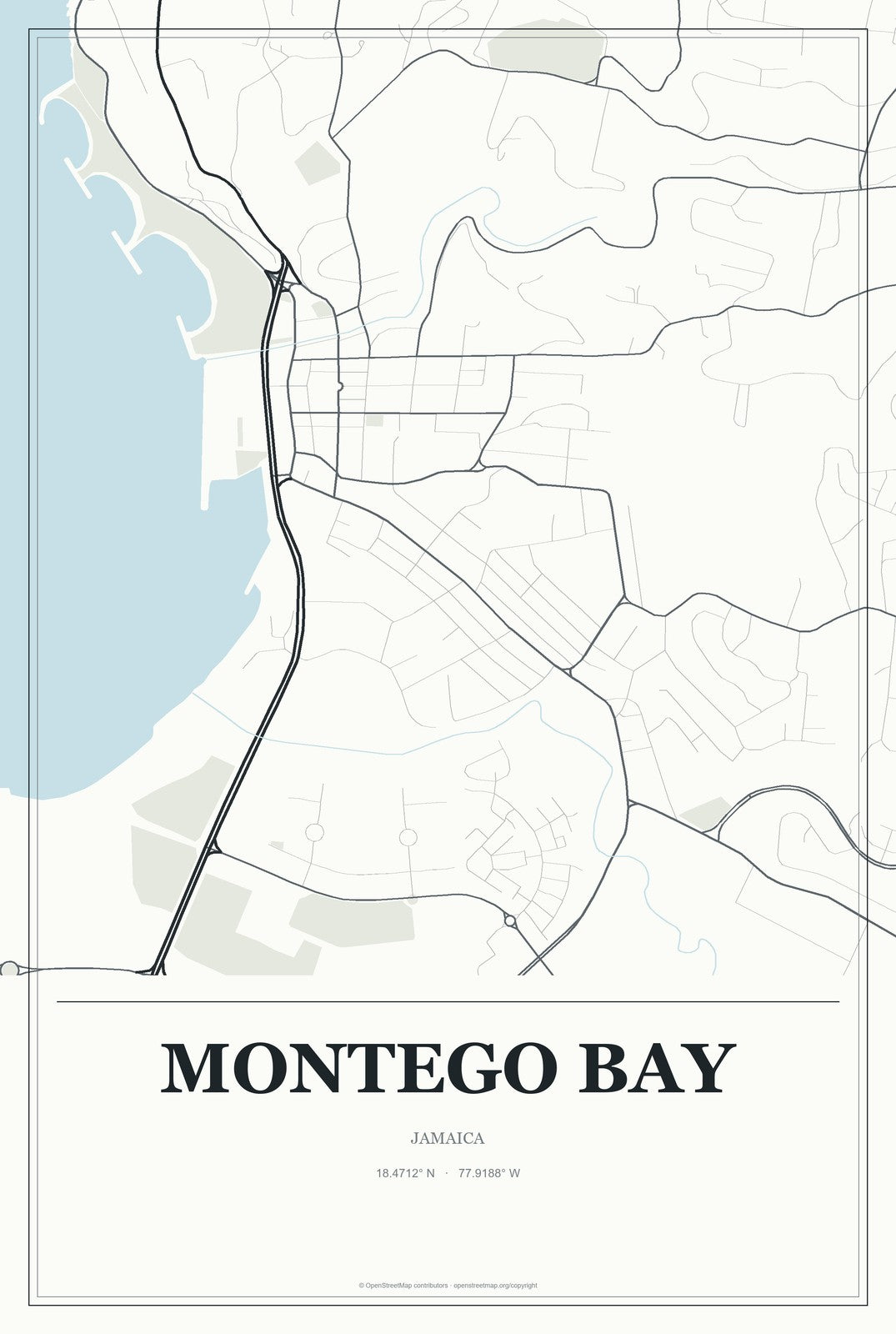 Montego Bay, Jamaica City Map Aluminum Sign in Gallery Air style