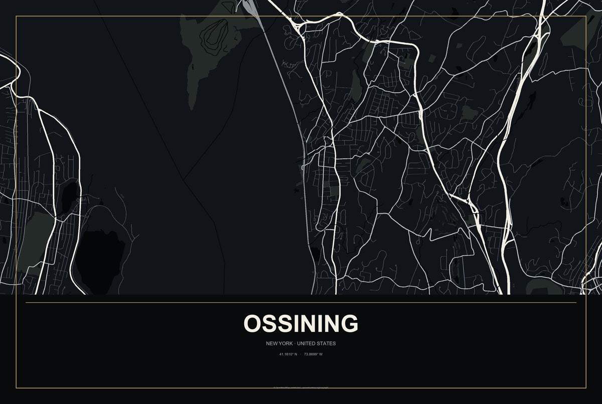 Ossining, New York City Map Aluminum Sign in Metropolitan Noir style