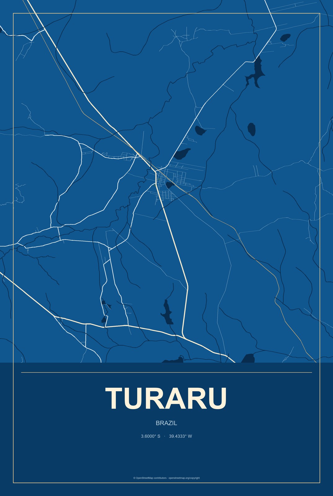 Turaru, Brazil City Map Aluminum Sign in Harbor Cobalt style