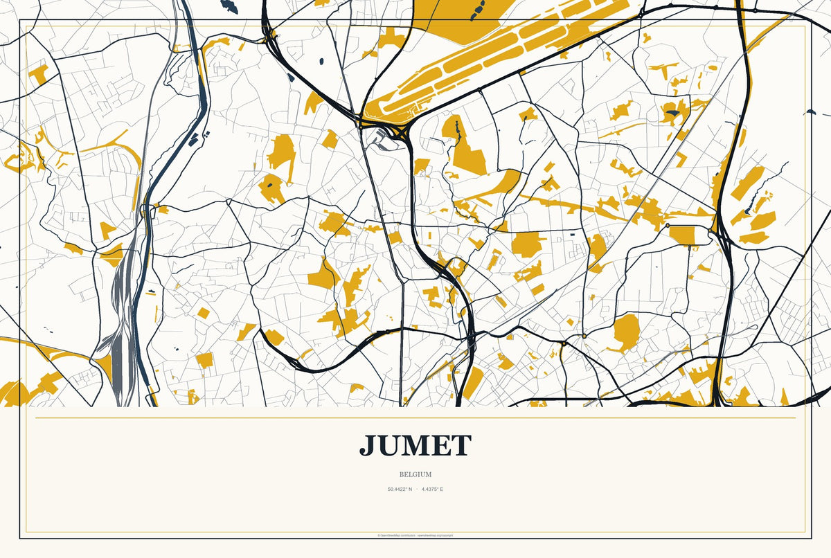 Jumet, Belgium City Map Aluminum Sign in Citrine Modern style