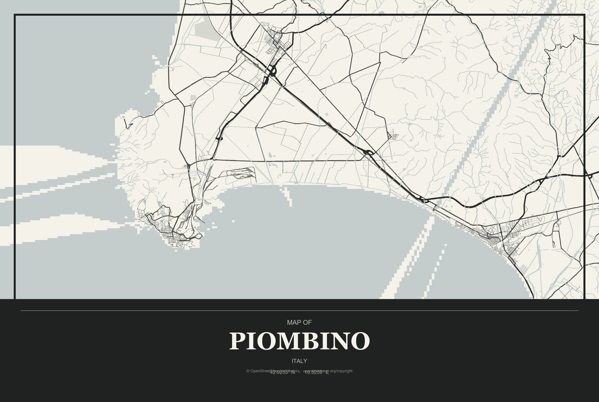 Piombino, Italy City Map Aluminum Sign in Museum Plaque style
