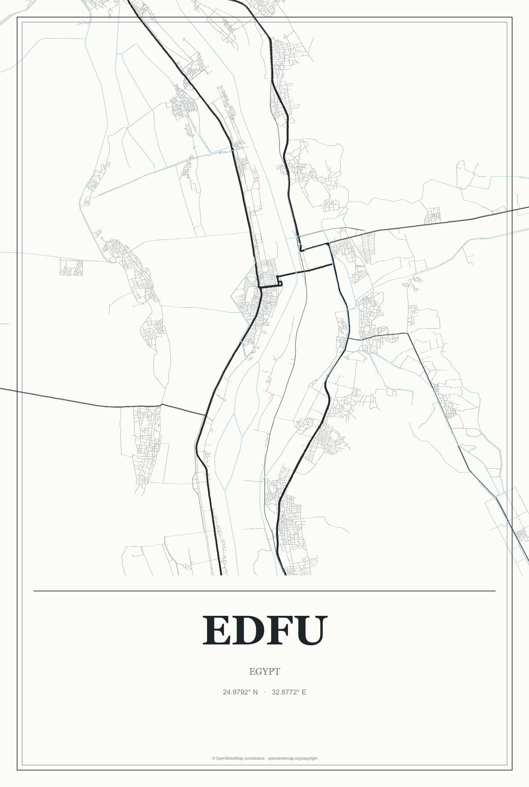 Edfu, Egypt City Map Aluminum Sign in Gallery Air style