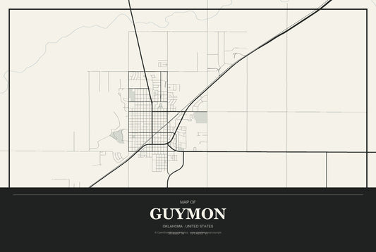 Guymon, Oklahoma City Map Aluminum Sign in Museum Plaque style