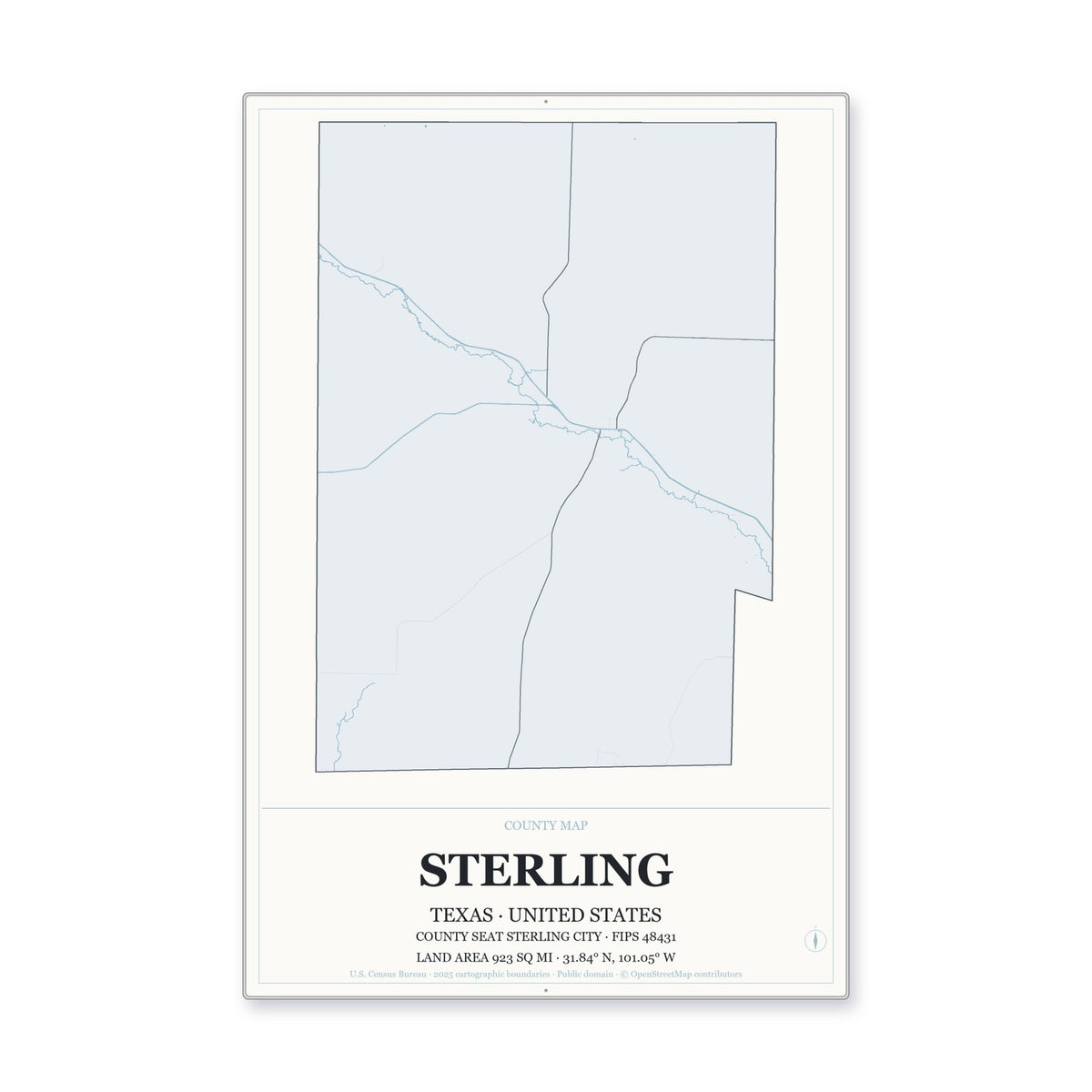 Sterling County, Texas Map Aluminum Sign in Gallery Air style