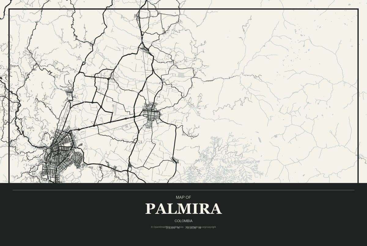 Palmira, Colombia City Map Aluminum Sign in Museum Plaque style