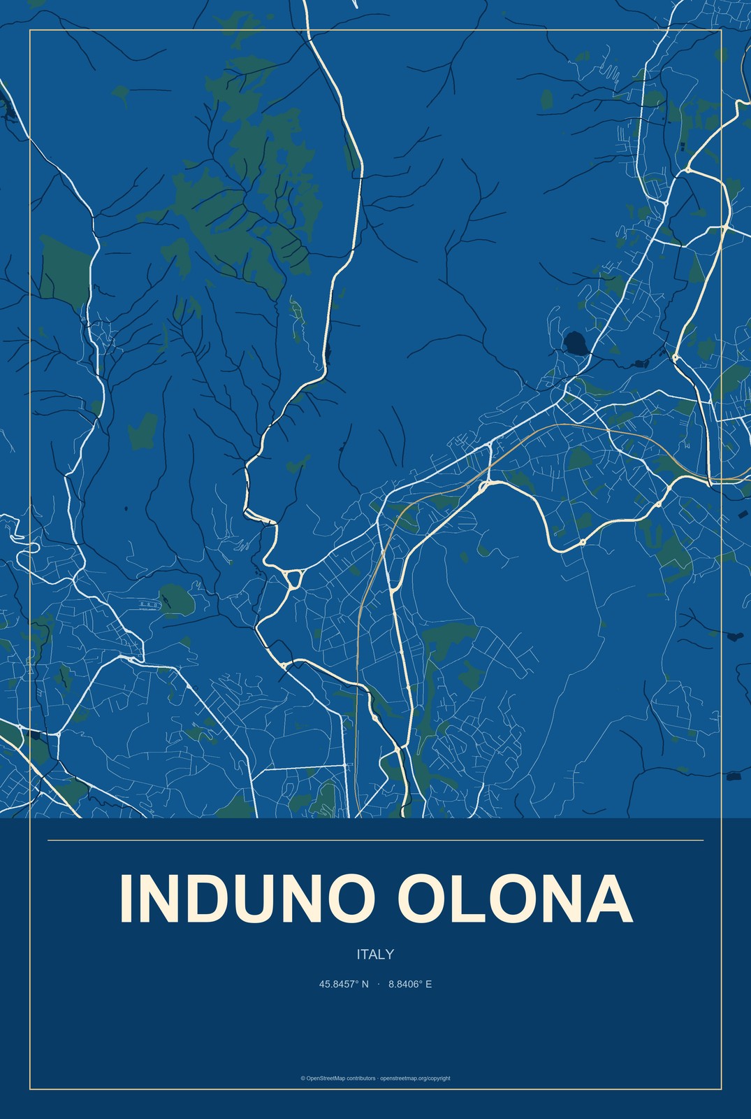 Induno Olona, Italy City Map Aluminum Sign in Harbor Cobalt style
