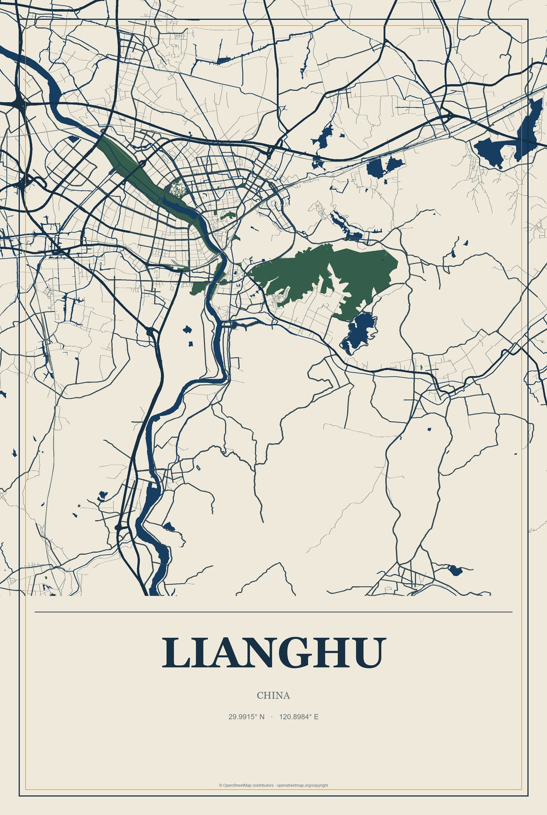 Lianghu, China City Map Aluminum Sign in Coastal Cutout style