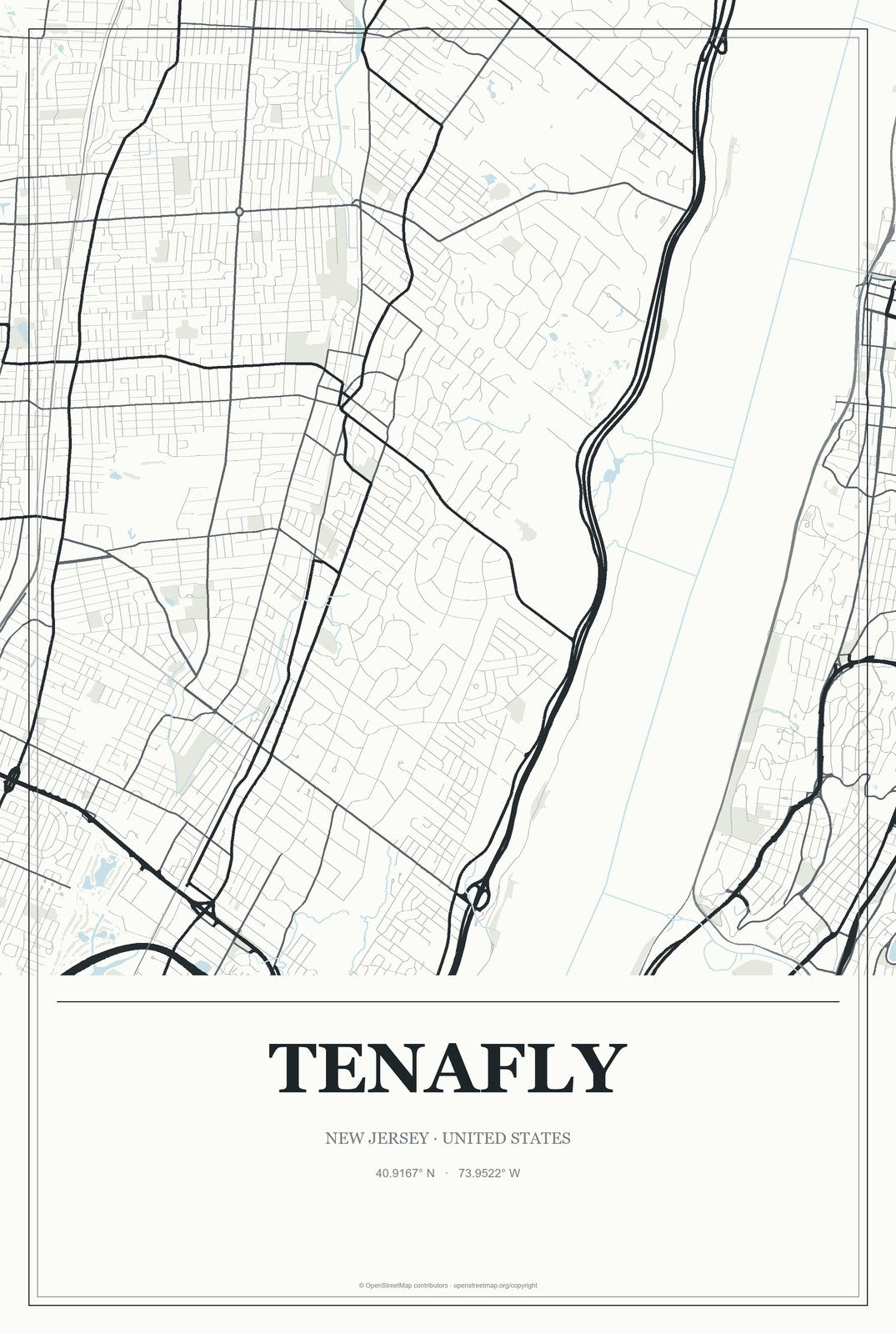 Tenafly, New Jersey City Map Aluminum Sign in Gallery Air style