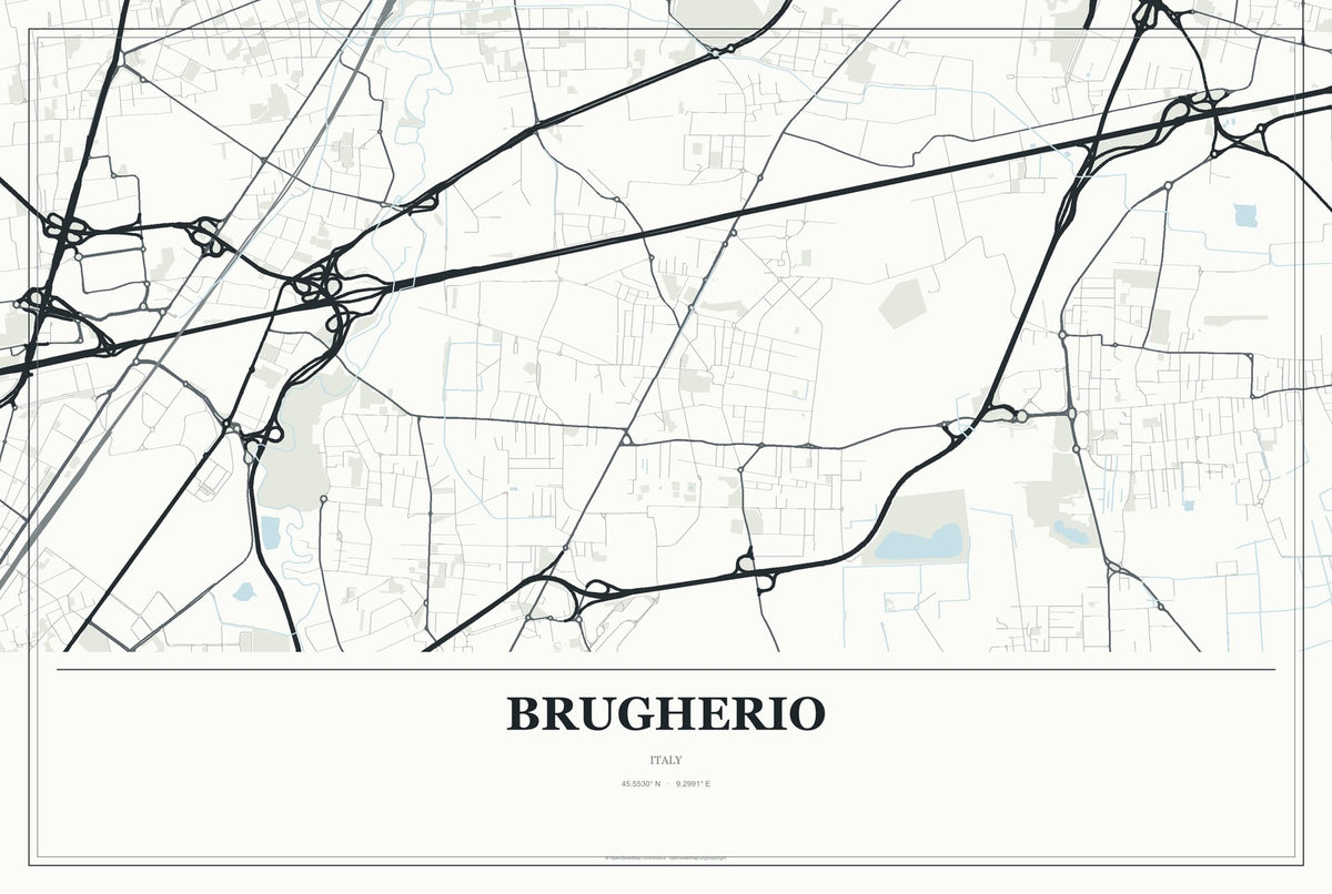 Brugherio, Italy City Map Aluminum Sign in Gallery Air style