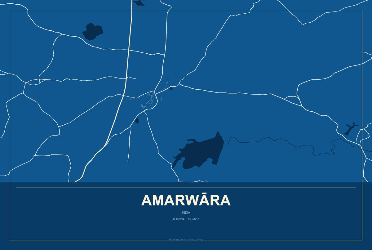 Amarwāra, India City Map Aluminum Sign in Harbor Cobalt style