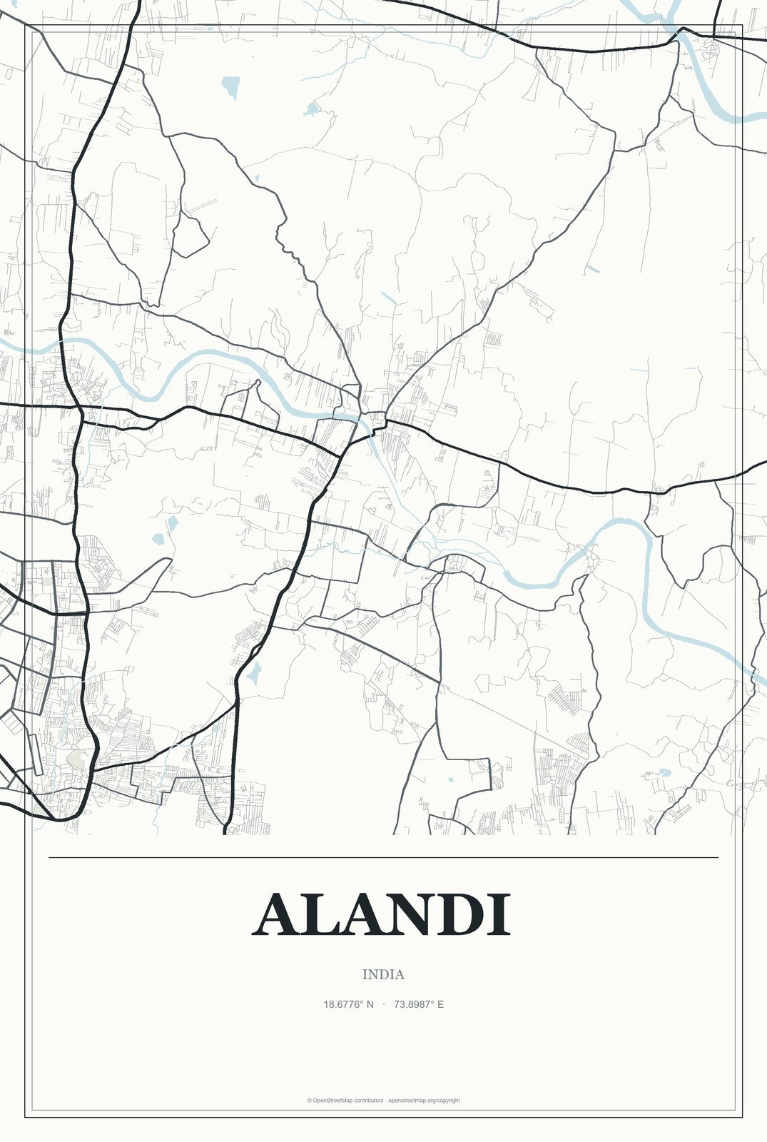 Alandi, India City Map Aluminum Sign in Gallery Air style