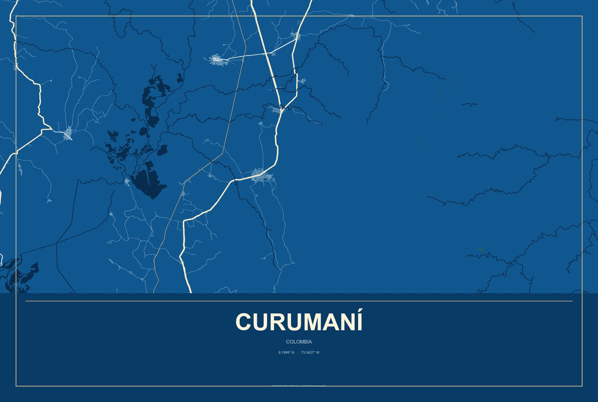 Curumaní, Colombia City Map Aluminum Sign in Harbor Cobalt style