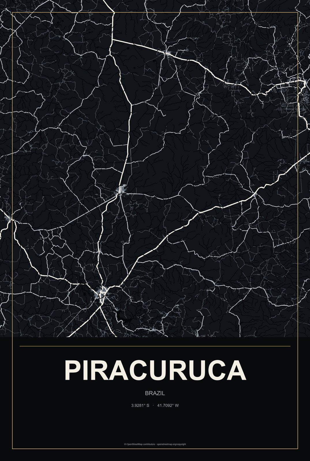 Piracuruca, Brazil City Map Aluminum Sign in Metropolitan Noir style