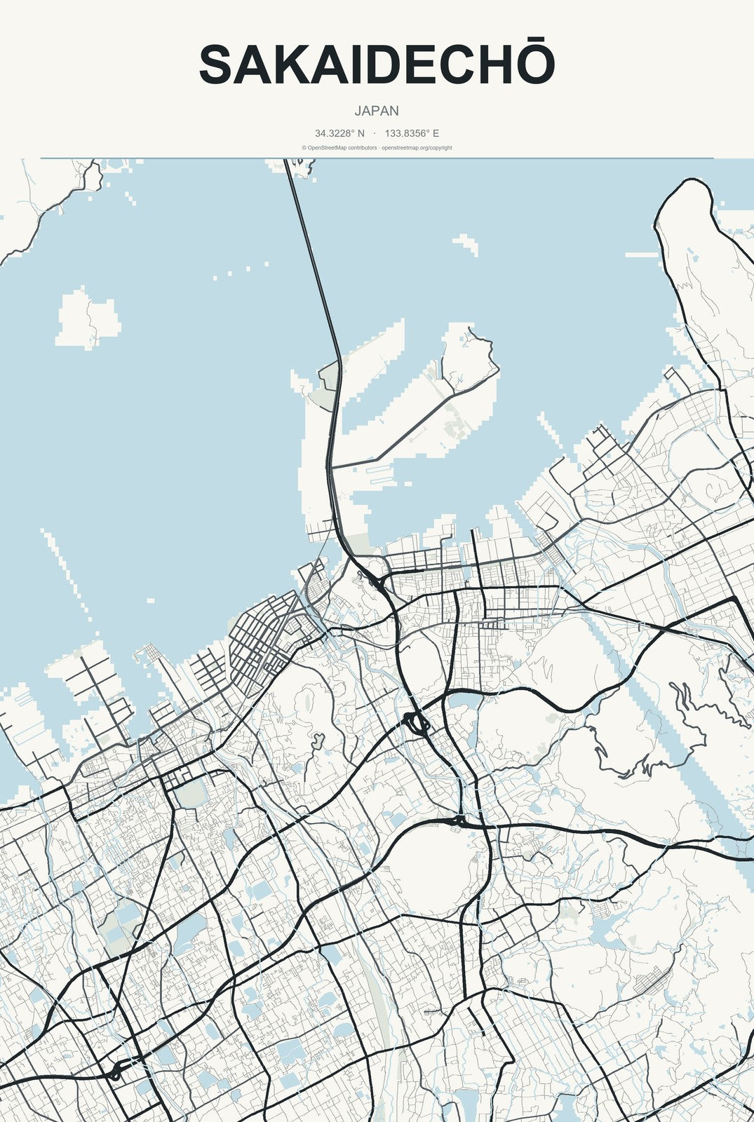 Sakaidechō, Japan City Map Aluminum Sign in Headline Atlas style