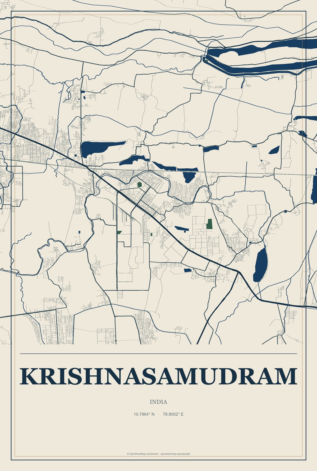 Krishnasamudram, India City Map Aluminum Sign in Coastal Cutout style