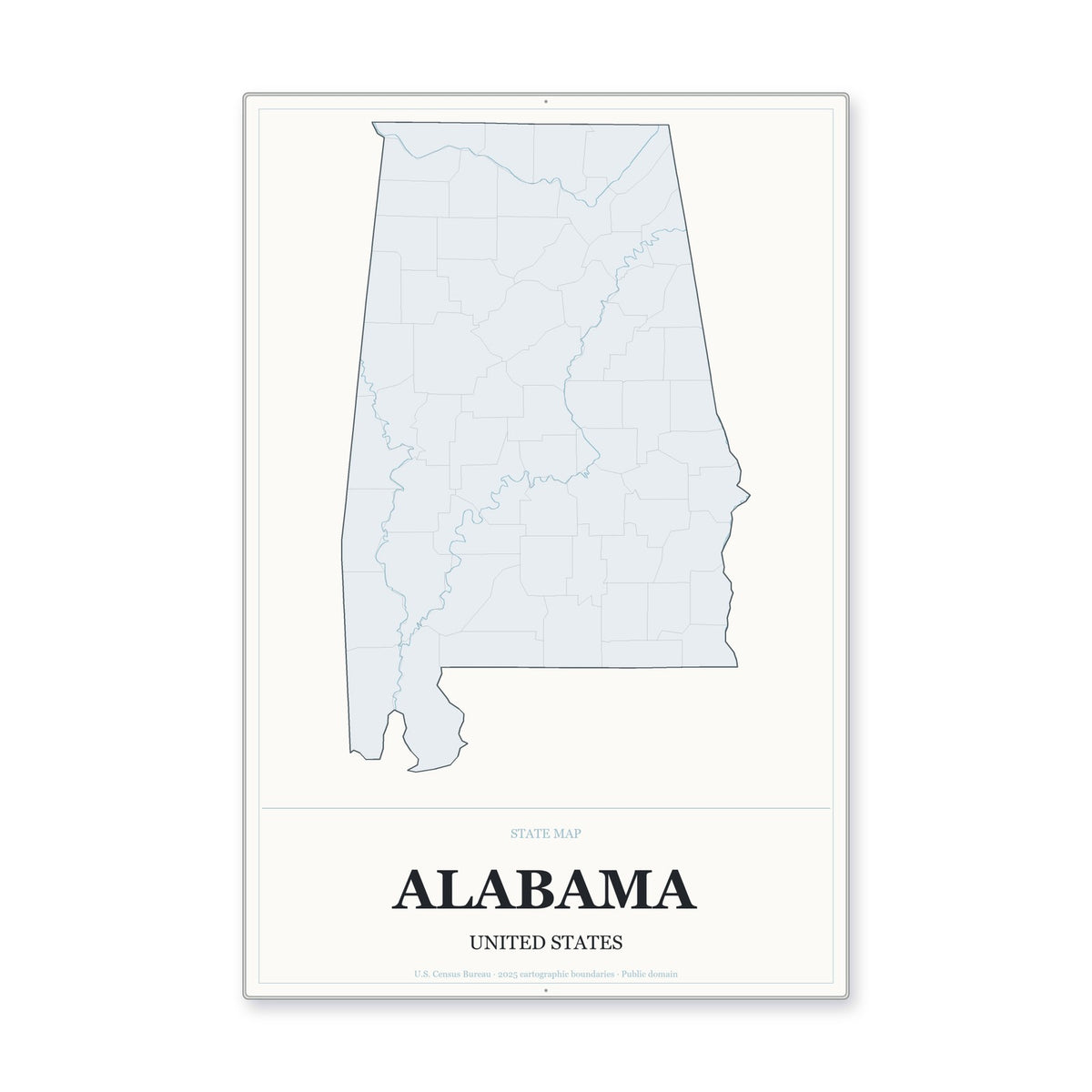 Alabama state map aluminum sign in Gallery Air style