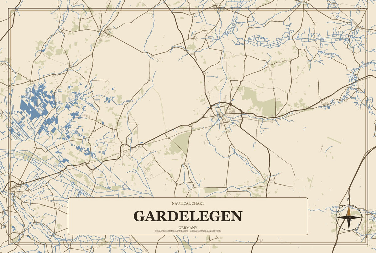 Gardelegen, Germany City Map Aluminum Sign in Heritage Nautical style