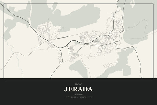 Jerada, Morocco City Map Aluminum Sign in Museum Plaque style