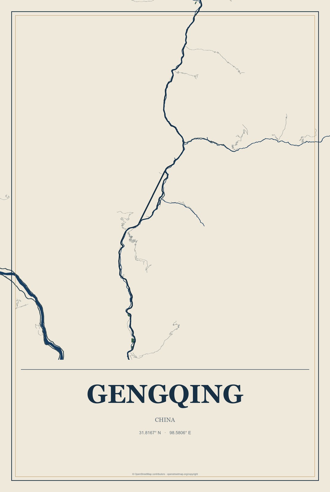 Gengqing, China City Map Aluminum Sign in Coastal Cutout style